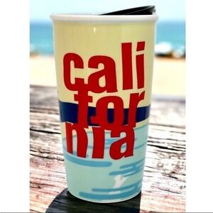 Starbucks California Ceramic Traveler Tumbler Mug 12oz Beach Palm Trees with Lid